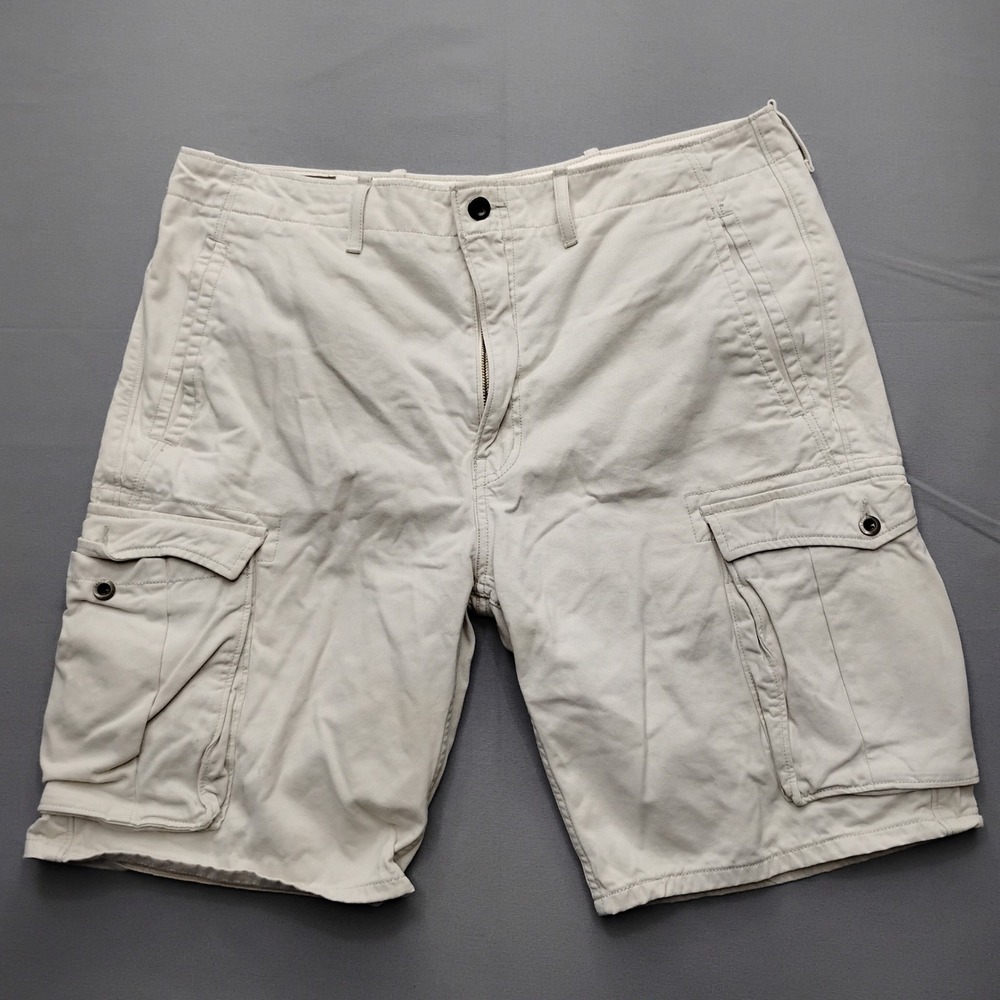 Levis Mens Cargo Shorts Size 36 Off White Cotton Multi Pocket Casual